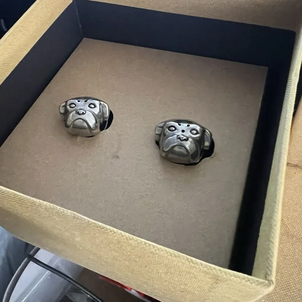 Pottery Barn Bulldog Salt & Pepper Shakers unused original box